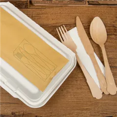 SET 4/1 COUVERTS +SERVIETTE WOOD 'CLASSIC'  20 CM NATUREL BOIS (100 UNITÉ)