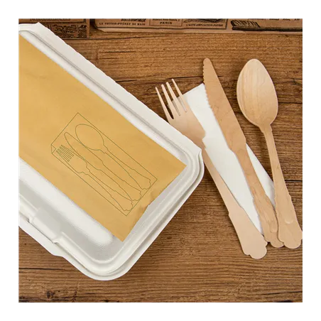 SET 4/1 COUVERTS +SERVIETTE WOOD 'CLASSIC'  20 CM NATUREL BOIS (100 UNITÉ)