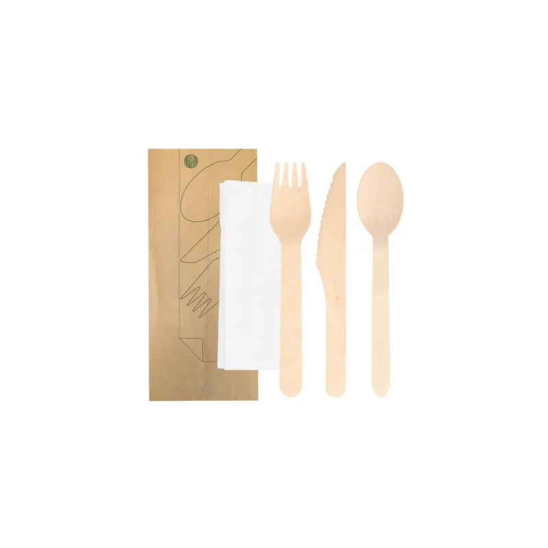 SET 4/1 COUVERTS +SERVIETTE WOOD 'MAKAN'  16 CM NATUREL BOIS (100 UNITÉ)