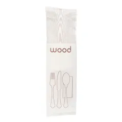 SET 4/1 COUVERTS +SERVIETTE WOOD 'CLASSIC'  20 CM NATUREL BOIS (100 UNITÉ)
