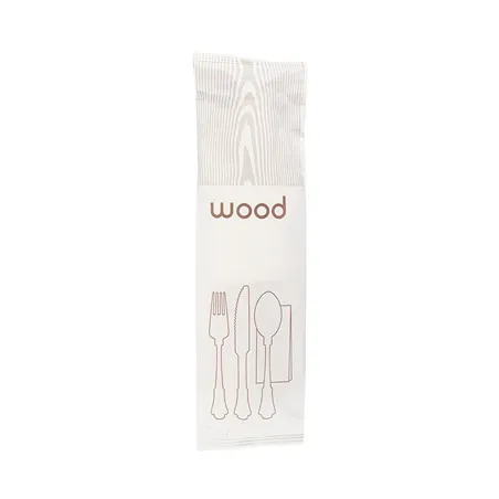 SET 4/1 COUVERTS +SERVIETTE WOOD 'CLASSIC'  20 CM NATUREL BOIS (100 UNITÉ)