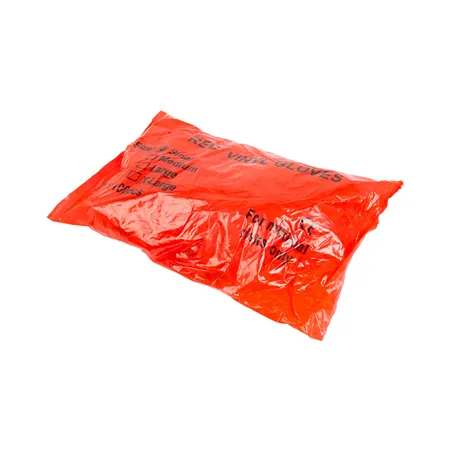 GANTS AVEC TALC   SIZE: S ROUGE PVC (100 UNITÉ)