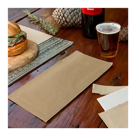 SERVIETTES D.P RECYCLÉES EMBALLÉES JUST IN TIME  40 + 10PE G/M2 11x25 CM NATUREL KRAFT VERGÉ (300 UNITÉ)