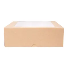 BOÎTES PÂTISSERIES AVEC FENÊTRE THEPACK  23x23x7,5 CM NATUREL CARTON NANO-MICRO + OPP (200 UNITÉ)