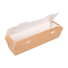 BOÎTES SANDWICH AVEC FENÊTRE "BAGUETTE" THEPACK  27,5x8x6,2 CM NATUREL CARTON NANO-MICRO + OPP (200 UNITÉ)