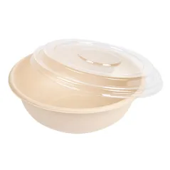 COMBO SALADIERS+COUVERCLES BIONIC 750 ML Ø 17,5x7,8 CM NATUREL BAGASSE (200 UNITÉ)