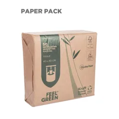 SERVIETTES ECOLABEL 2 PLIS FEEL GREEN 'PAPER PACK' 18 G/M2 33x33 CM NATUREL OUATE RECYCLÉE (2400 UNITÉ)