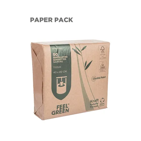 SERVIETTES ECOLABEL DOUBLE POINT DOUBLE POINT 'PAPER PACK' 19 G/M2 39x39 CM NATUREL OUATE RECYCLÉE (1200 UNITÉ)