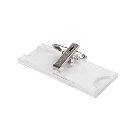 BADGE PORTE NOM AVEC CLIP MÉTALLIQUE   7x2,5 CM TRANSPARENT PS (1 UNITÉ)