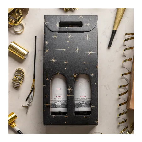 CARTONS 2 BOUTEILLES 'CONSTELLATION'  18x9x38,5 CM NOIR CARTON (30 UNITÉ)