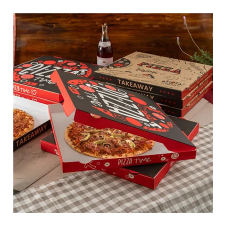 BOÎTES PIZZA 'PIZZA TIME'   40x40x3,8 CM BLANC CARTON MICROCANAL (100 UNITÉ)
